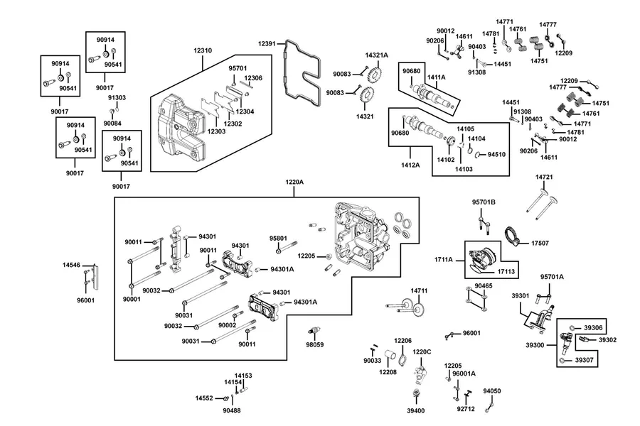 E02 Cylinder Head Cover and Cylinder Head parts diagram