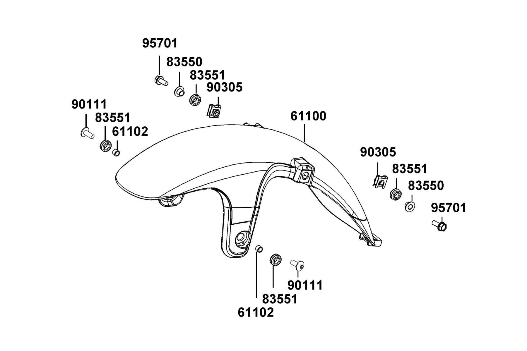 SPADE 150 FI(2020) Front Fender parts diagram