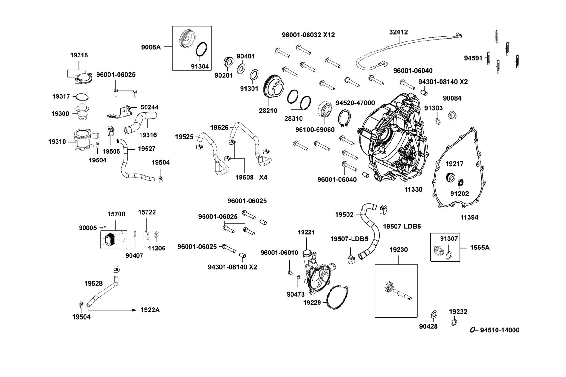 UXV 700i 2023MY Right Crankcase Cover ● Water Pump parts diagram