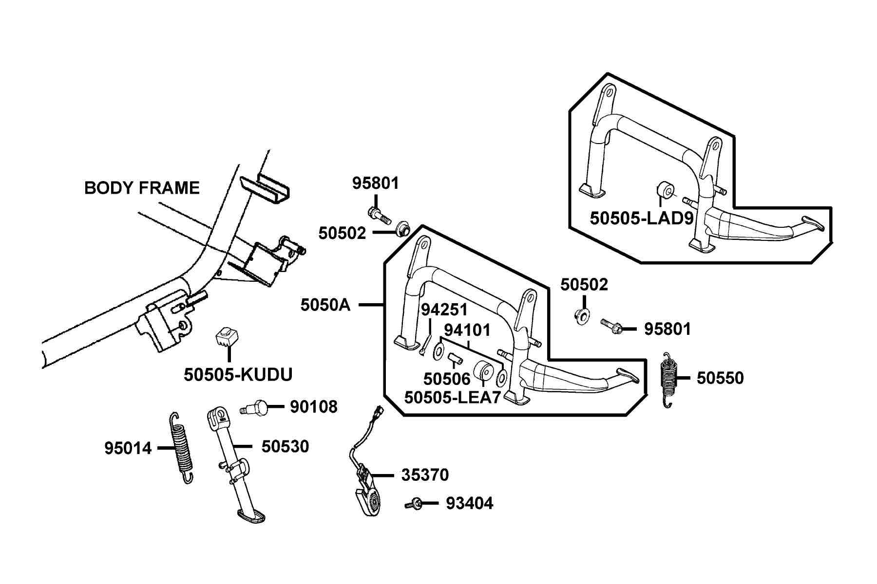 KYMCO XCITING R250i (2009-2010) Stand and Kick Starter Arm parts diagram