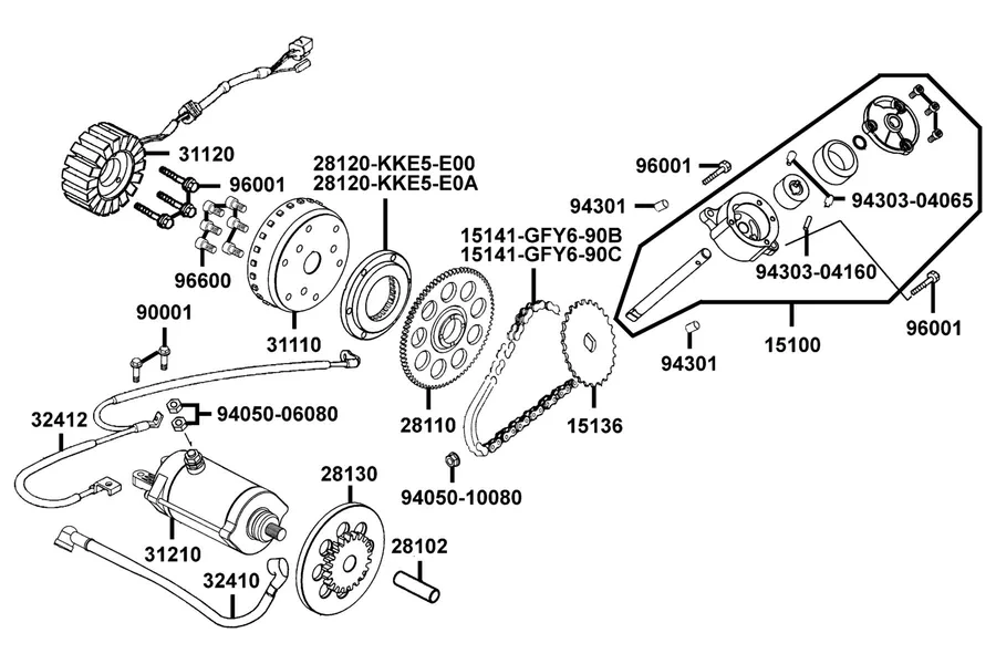 E07 Starting Motor and Generator parts diagram