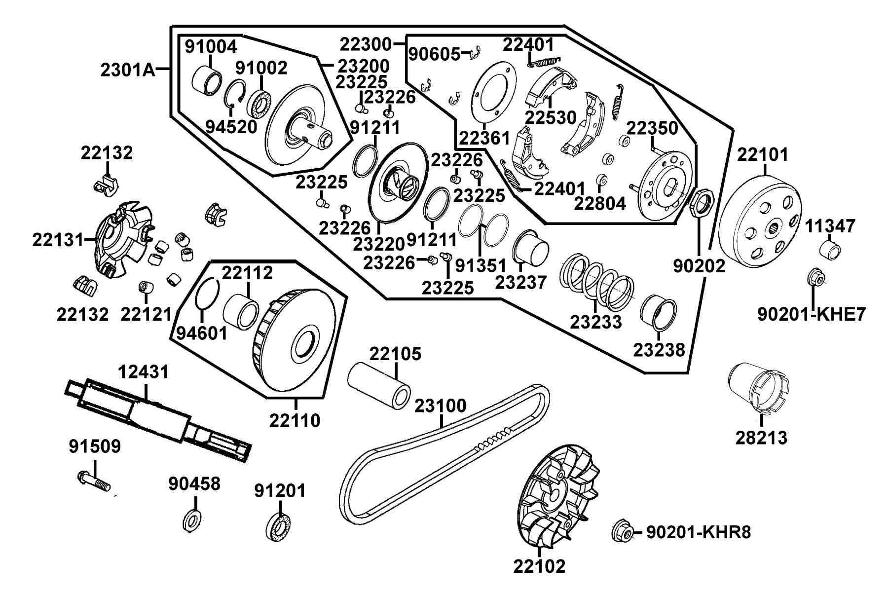 KYMCO MXU 250 (2005-2006) Transmission Pulley parts diagram