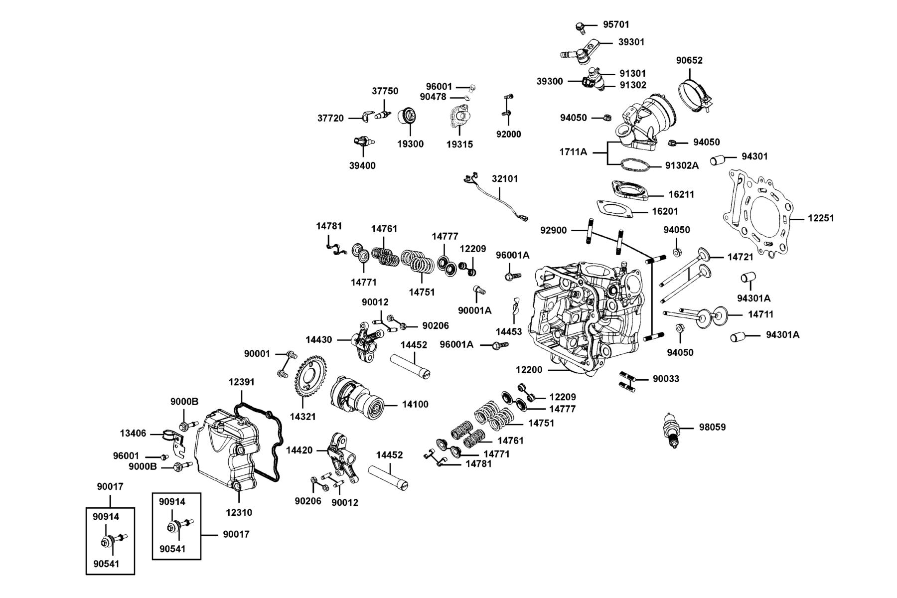 KYMCO DOWNTOWN 300i (2011) Cylinder Head Cover and Cylinder Head parts diagram