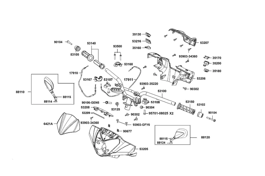 F03 Handle Steering parts diagram