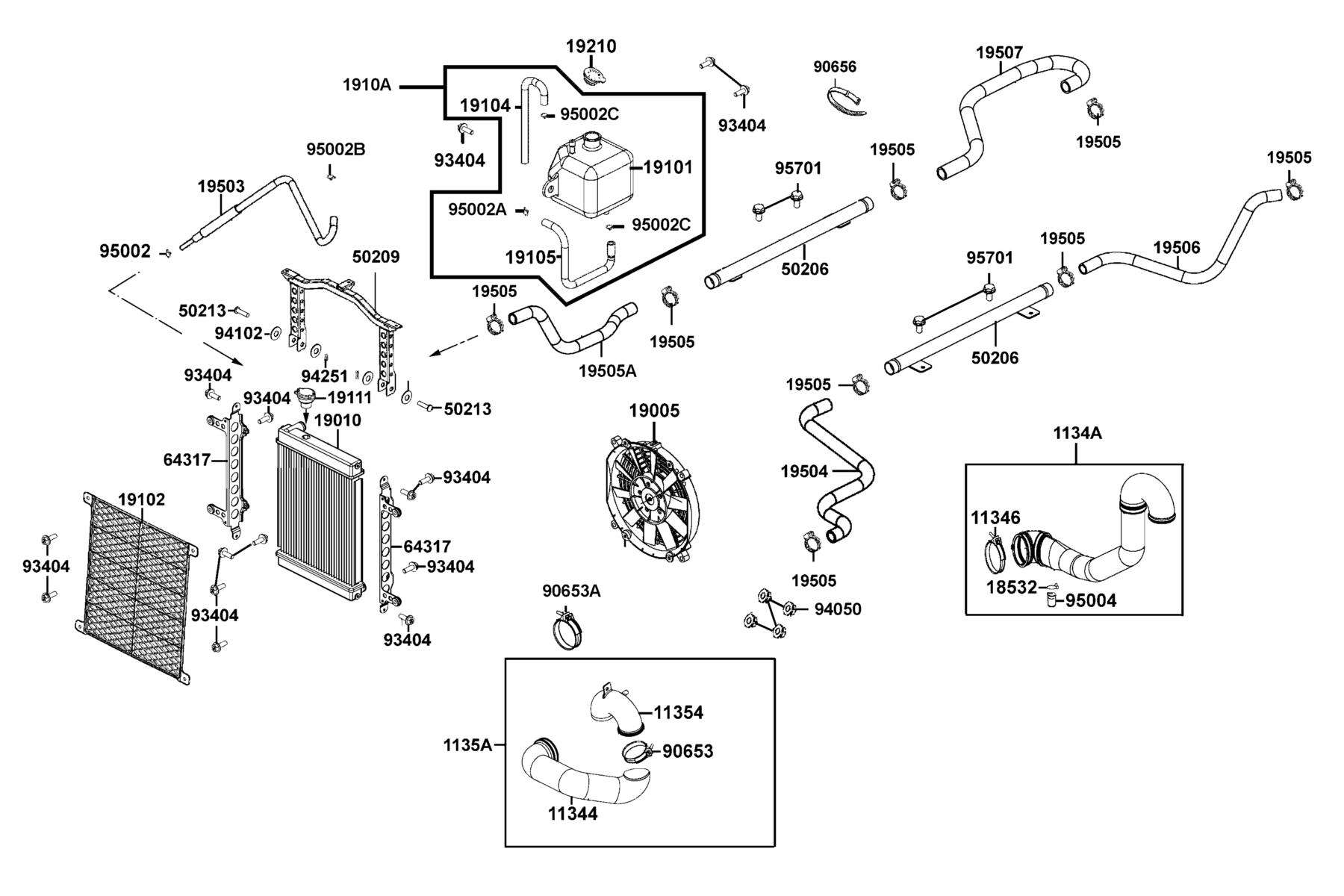 UXV 500i (2016~) Radiator parts diagram