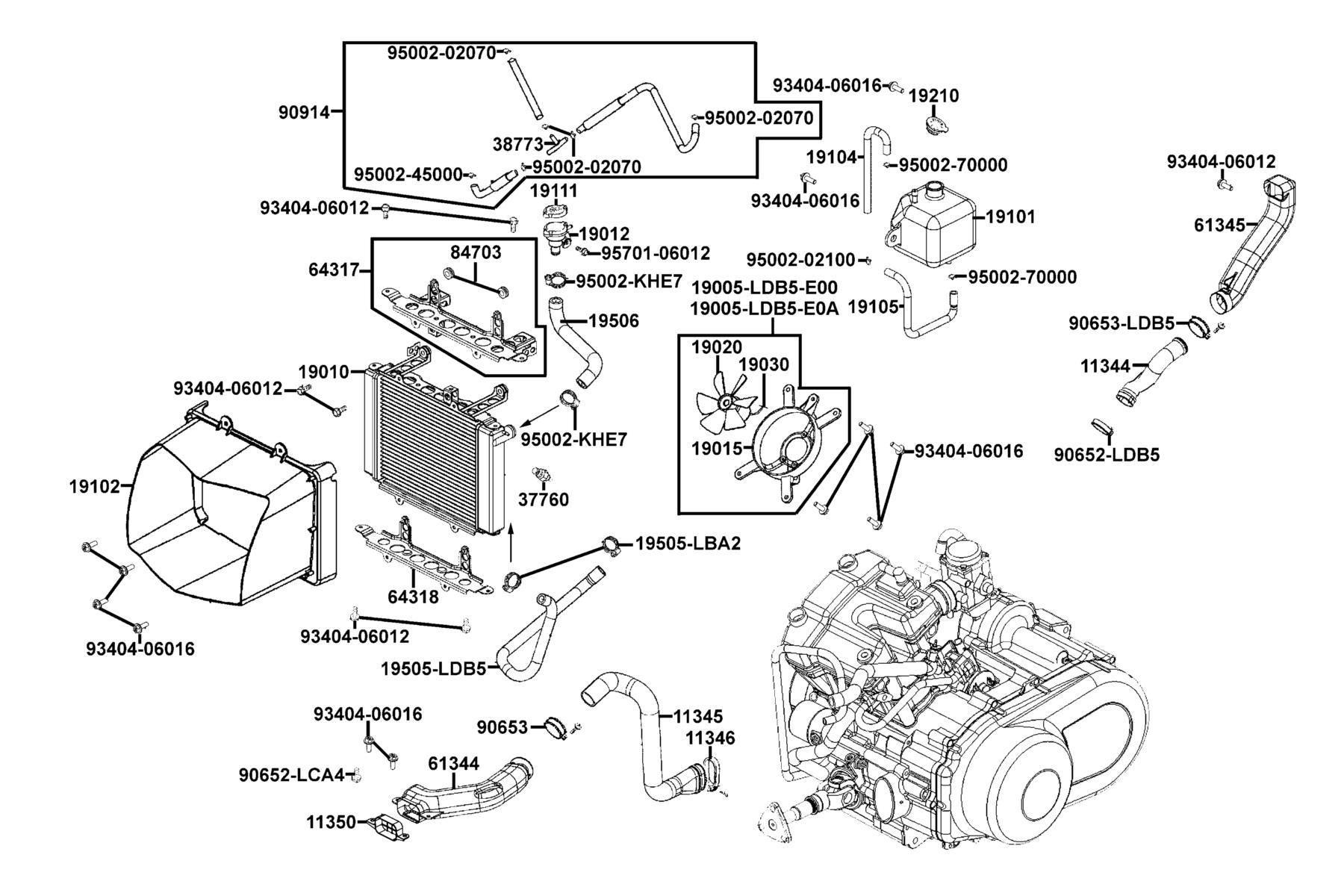 KYMCO MXU 500 (4X4 / IRS) (2010-2011) Radiator parts diagram