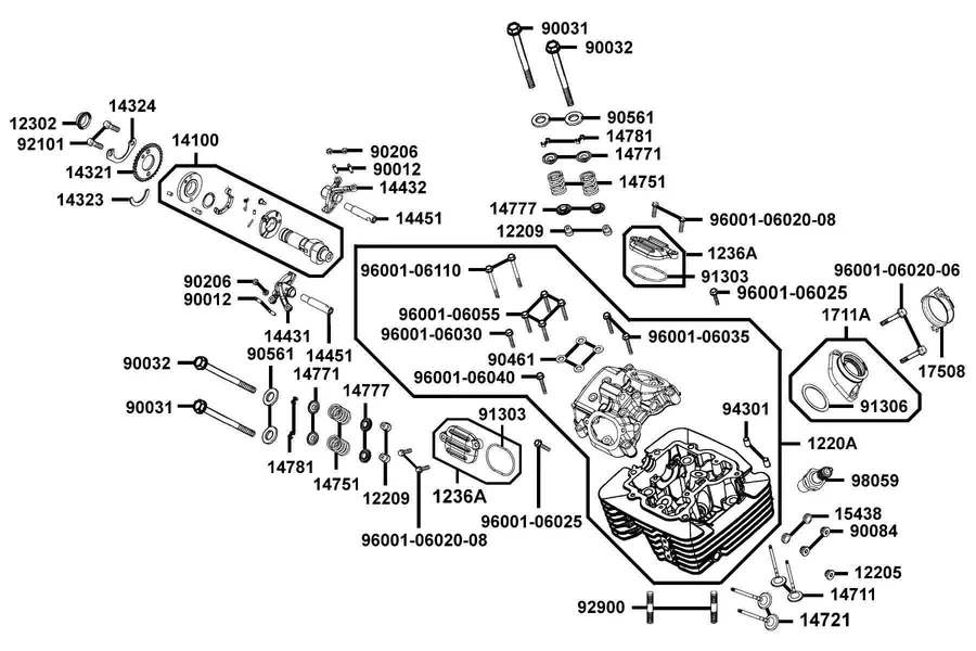 E03 Cylinder Head Cover and Cylinder Head parts diagram