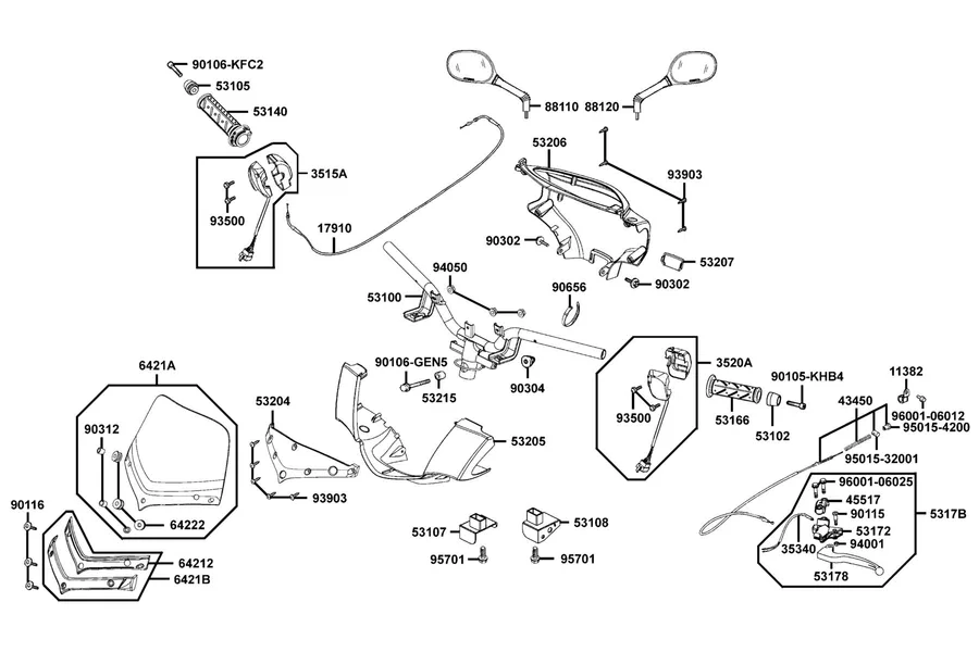 F03 Handle Steering and Handle Cover parts diagram