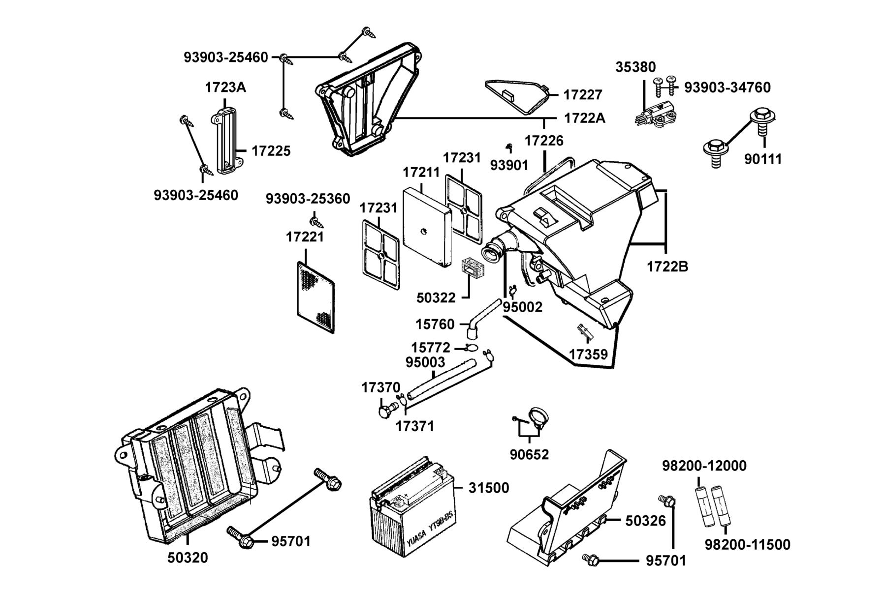 SPADE 150 FI(2018) Air Cleaner/Battery parts diagram