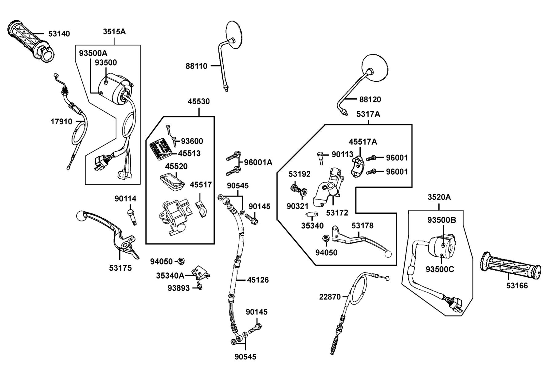 SPADE 150 FI(2020) Cable●Switch●Lever Strg Hndl parts diagram