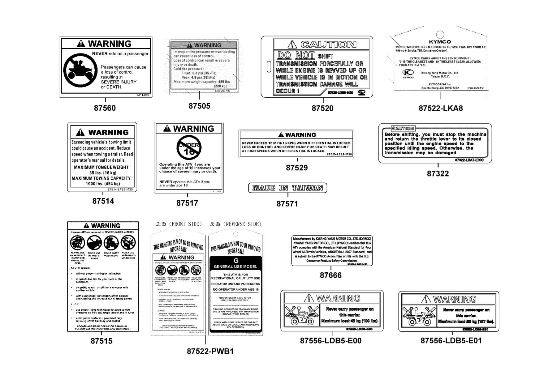 MXU 500i (4X4/IRS) (2016~) Caution Label parts diagram