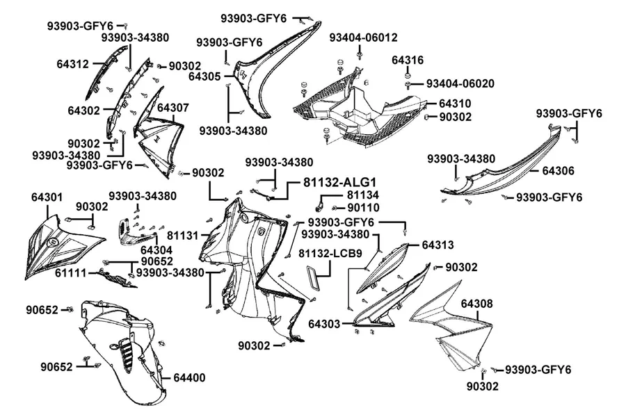 F05 Front Cover and Front Fender parts diagram