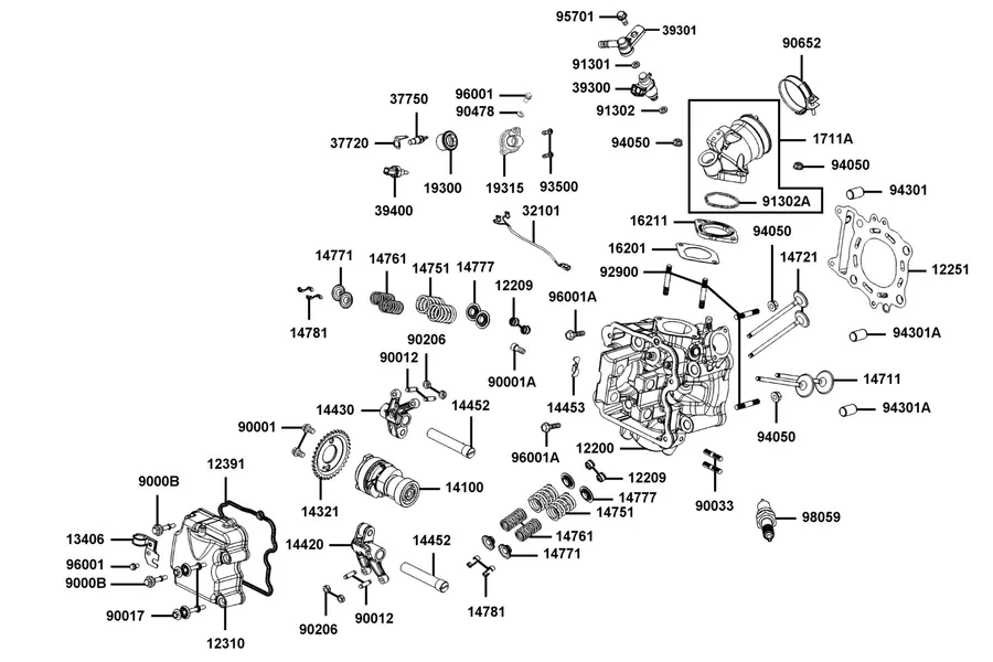 E02 Cylinder Head Cover and Cylinder Head parts diagram