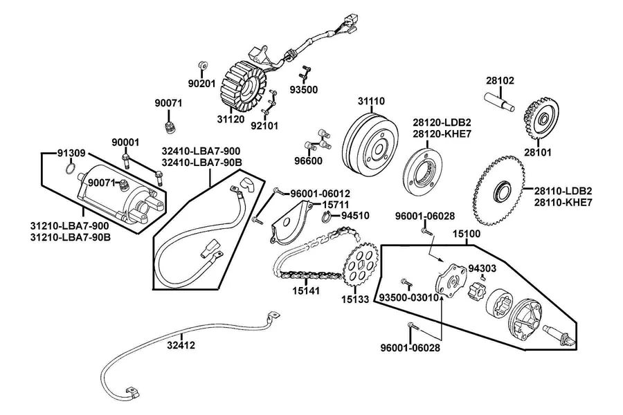 E06 Starting Motor and Generator parts diagram