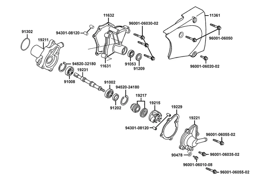E09 Water Pump parts diagram