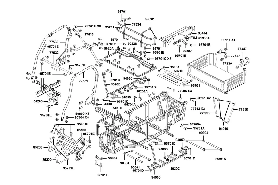 F19 Body Comp Frame and Cargo Bed Assy parts diagram
