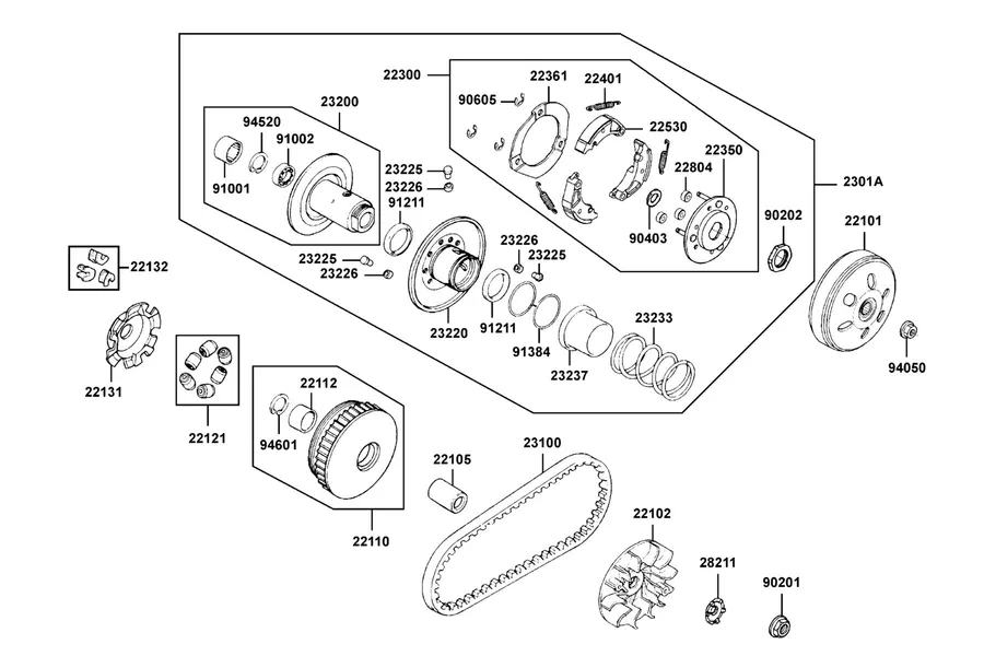 E06 Driven Pulley parts diagram