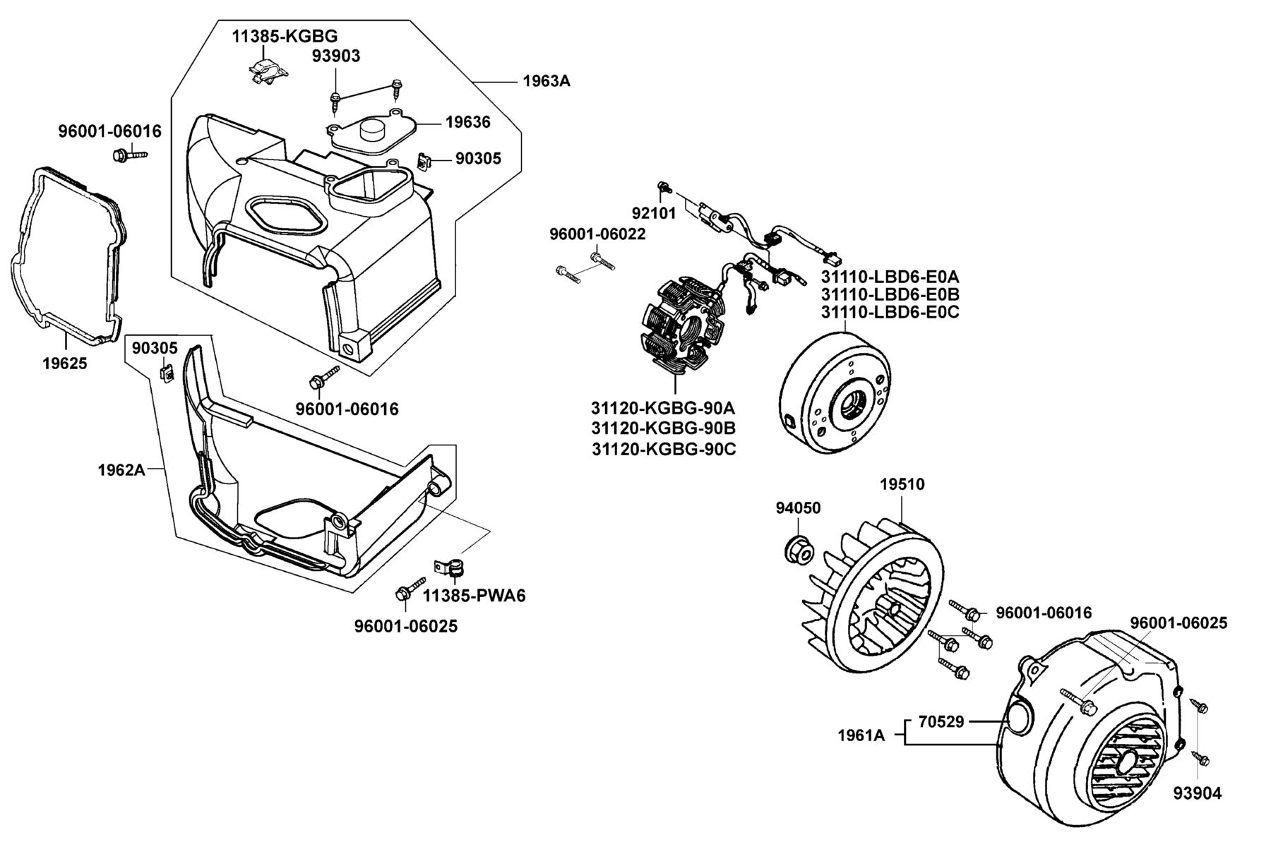 Mongoose 70s(2019) Fan Cover●Generator parts diagram