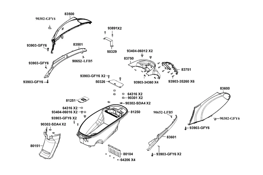 F12 Body Cover Luggage Box parts diagram