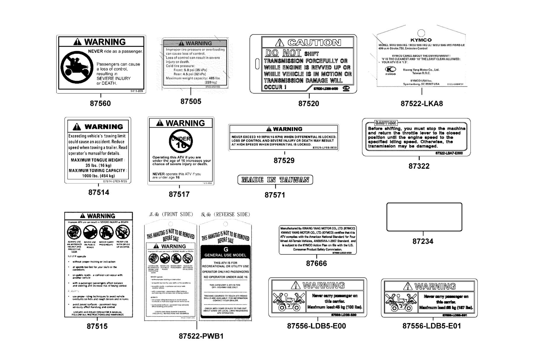 KYMCO MXU 500i (2014+) Caution Label parts diagram