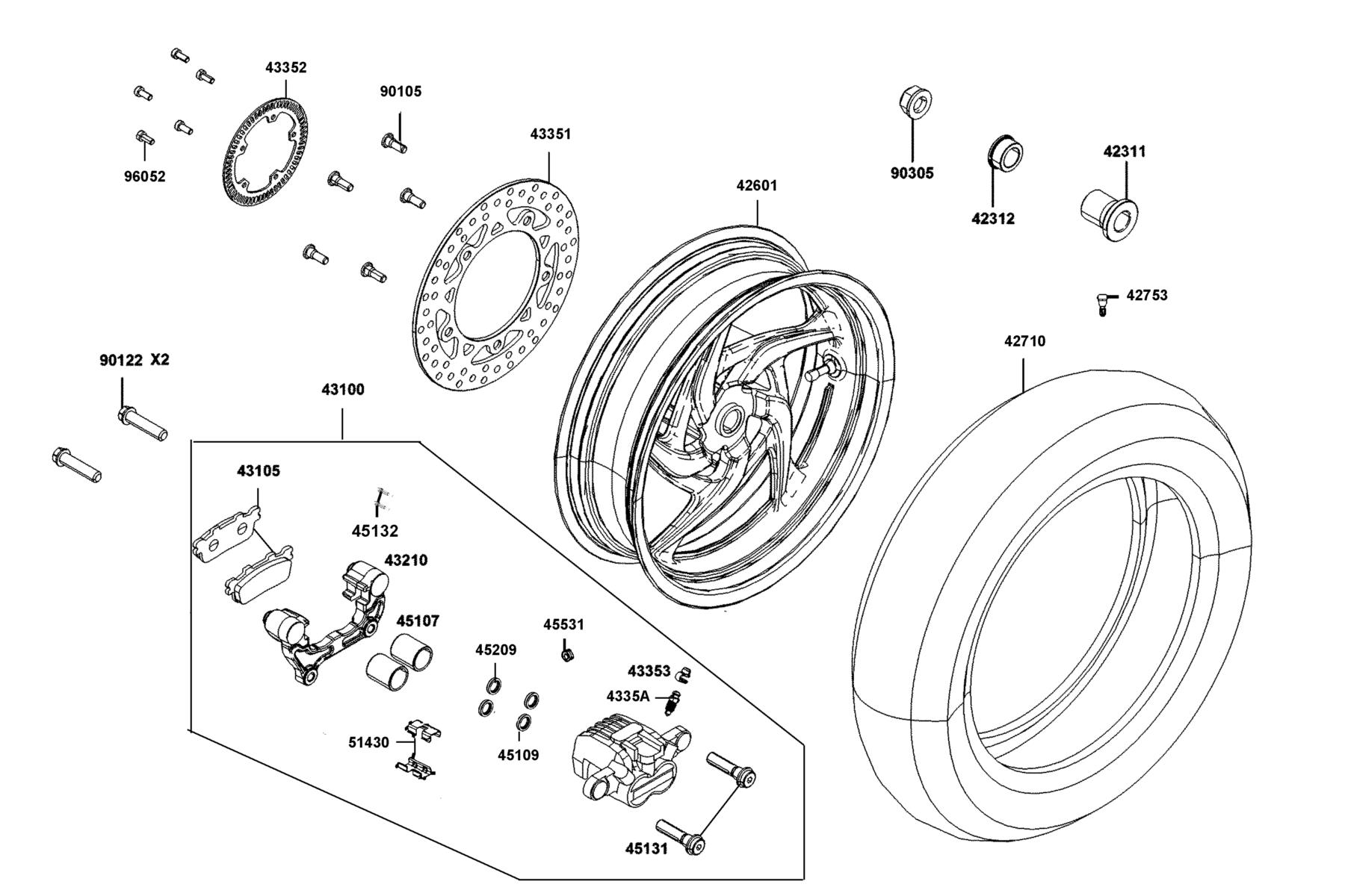 DOWNTOWN GT 125 Rear Wheel parts diagram