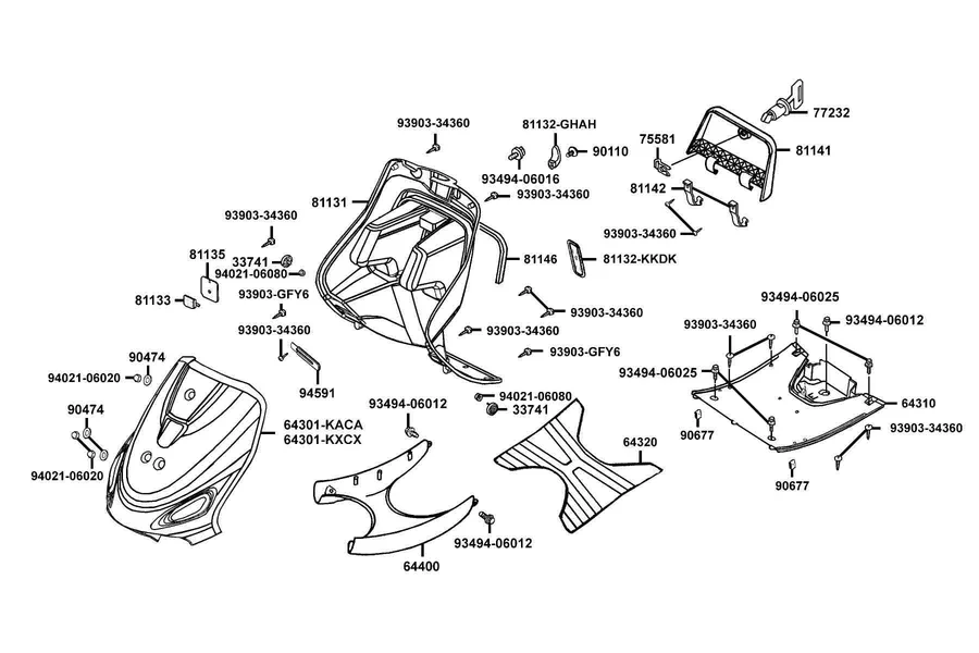F05 Font Cover, Step Floor and Inner Box parts diagram