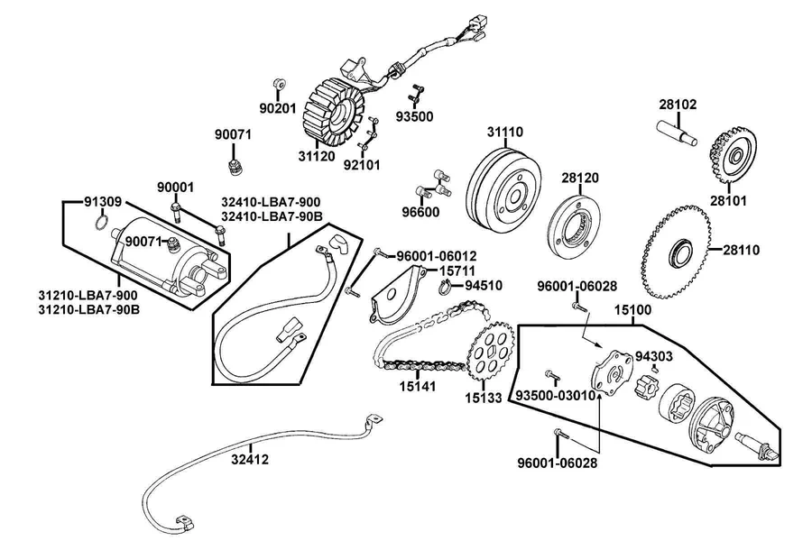 E06 Starting Motor and Generator parts diagram