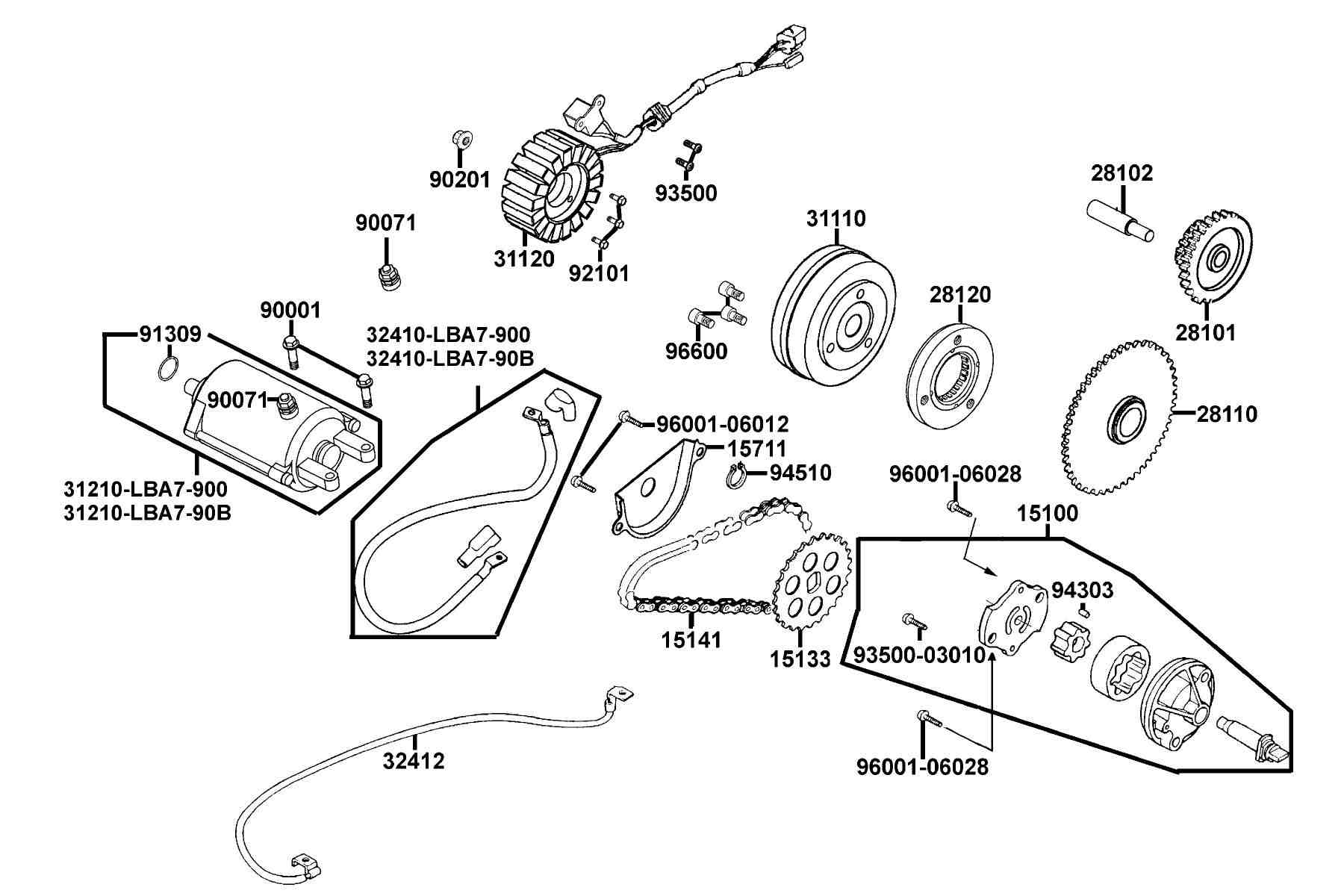 KYMCO Mongoose 300 (2009-2009) Starting Motor and Generator parts diagram