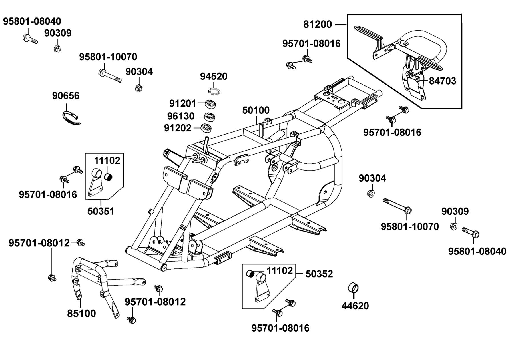 KYMCO Mongoose 50 Frame Body parts diagram