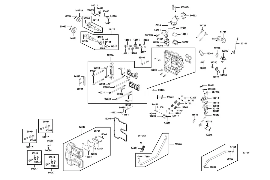 E02 Cylinder Head Cover and Cylinder Head parts diagram