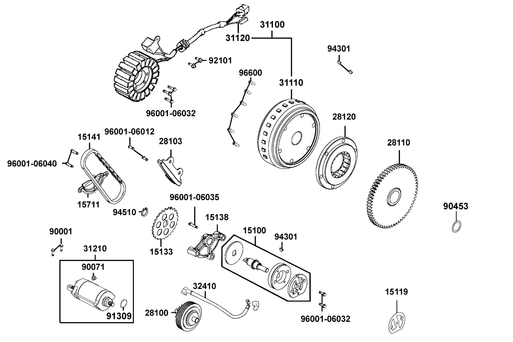 UXV 700(2021) Starting Motor ● Generator parts diagram