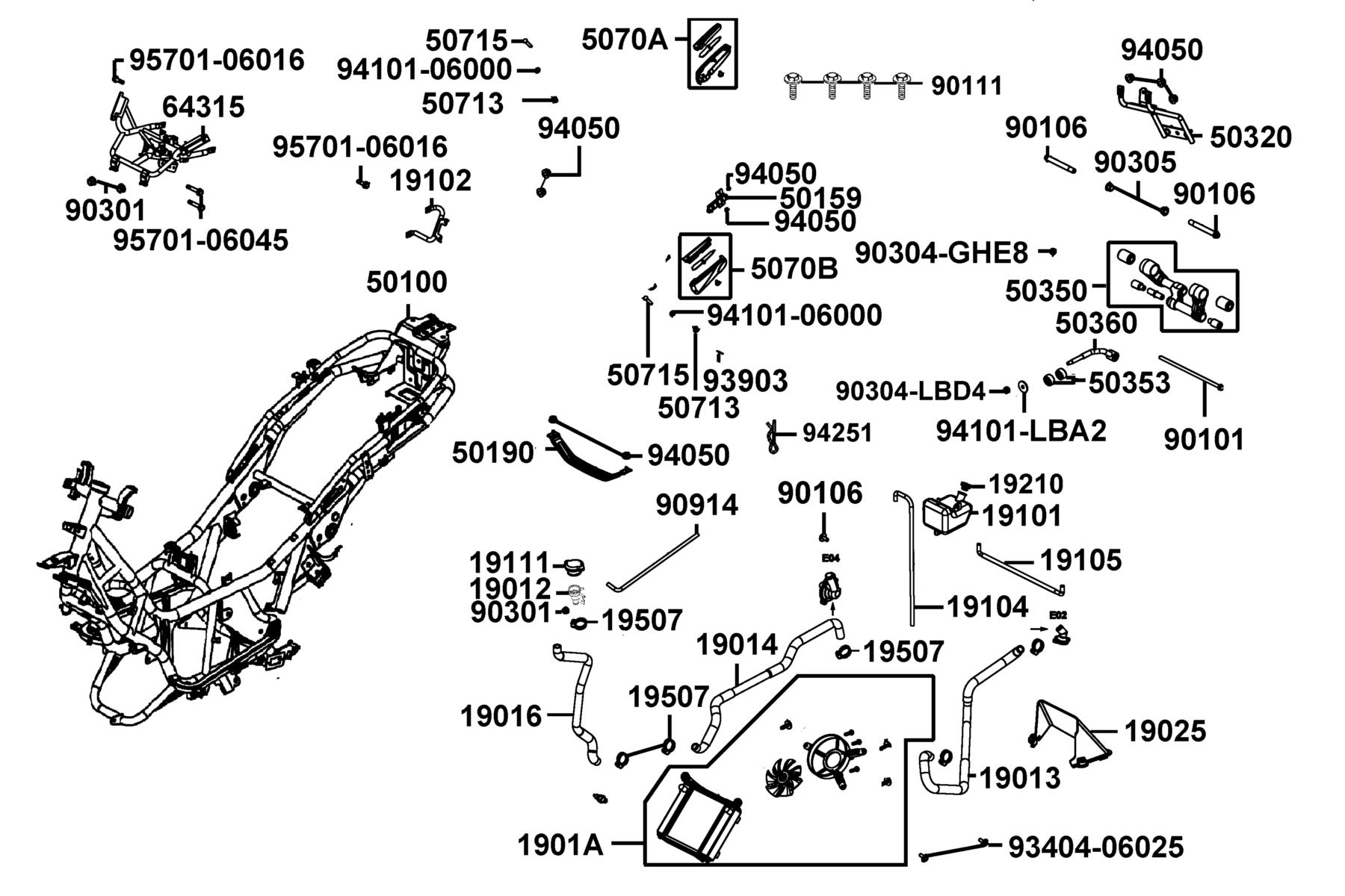 X-Town 300i ABS (2022) Frame Body parts diagram