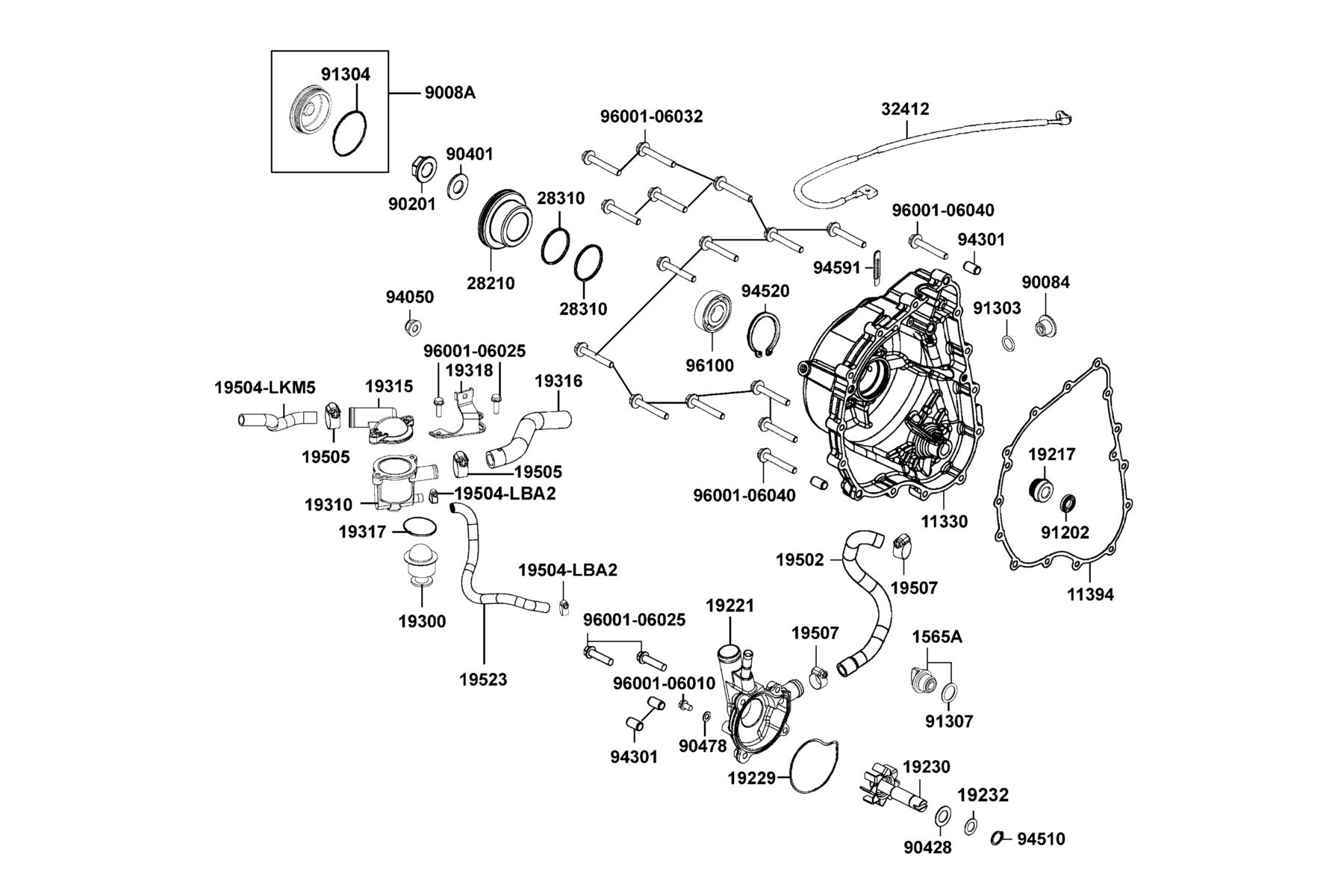 MXU 700i Right Crankcase Cover ● Water Pump parts diagram