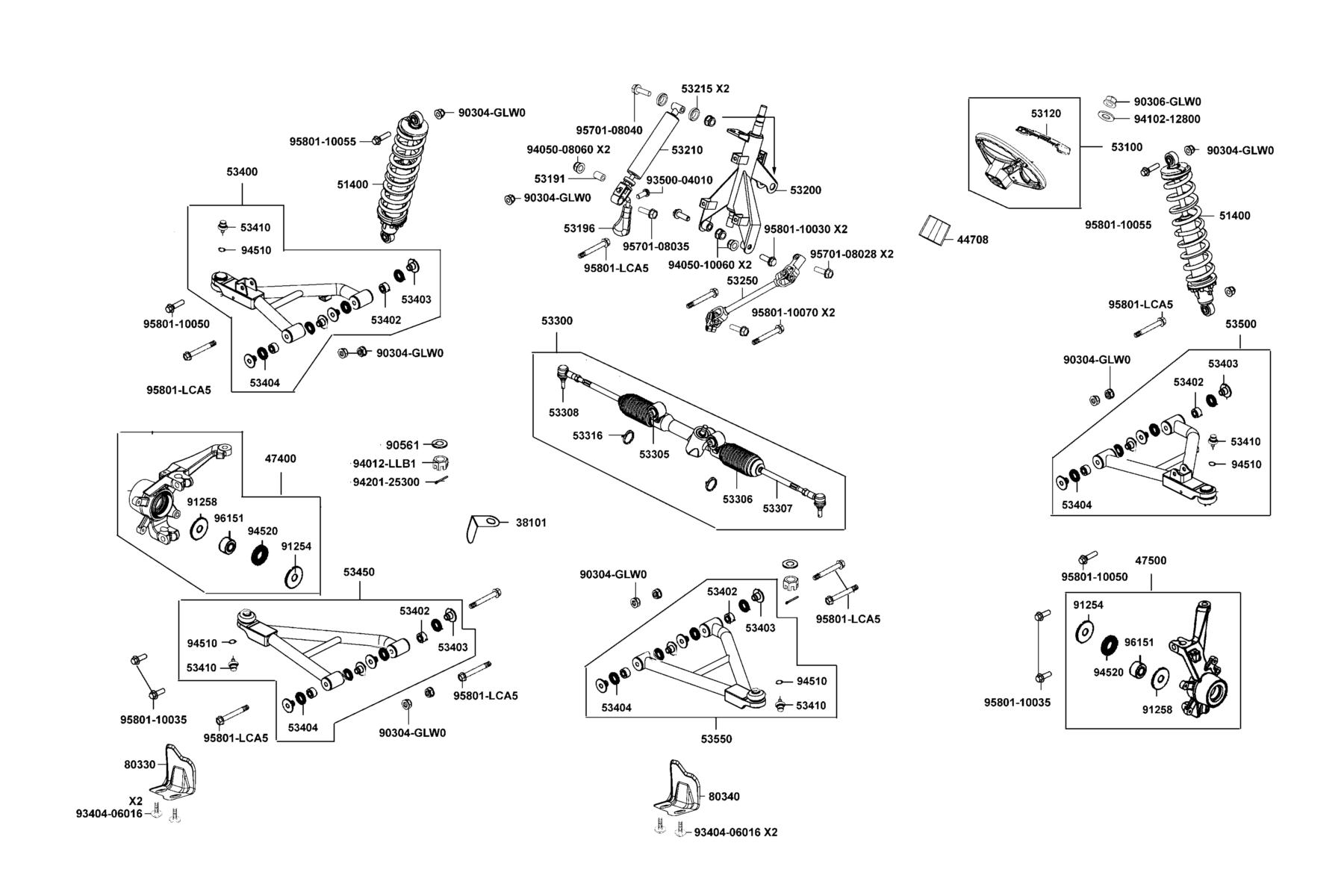 KYMCO UXV 450i (Off Road) (2015+) Cushion Assy Fr and Wheel Assy Steering parts diagram