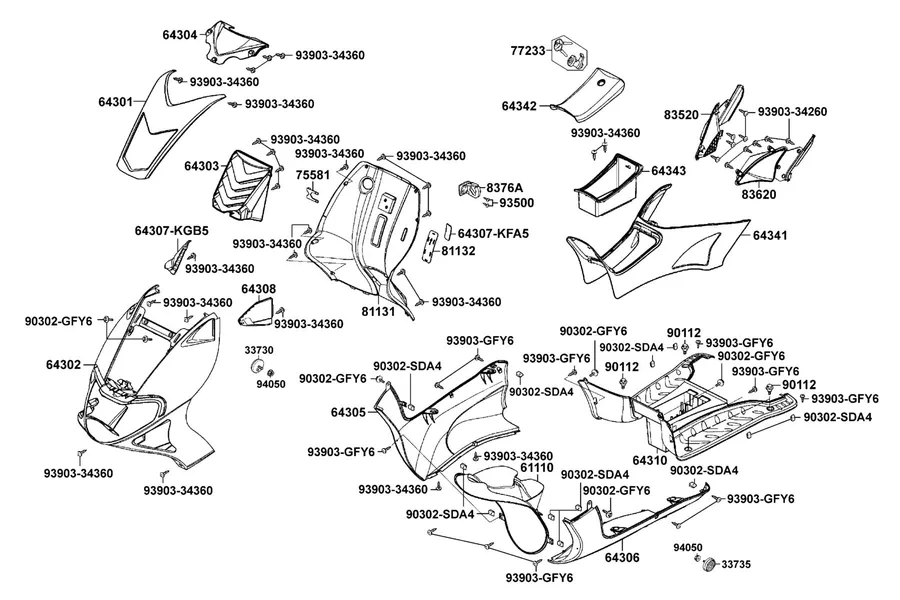 F05 Front Cover and Floor Panel parts diagram