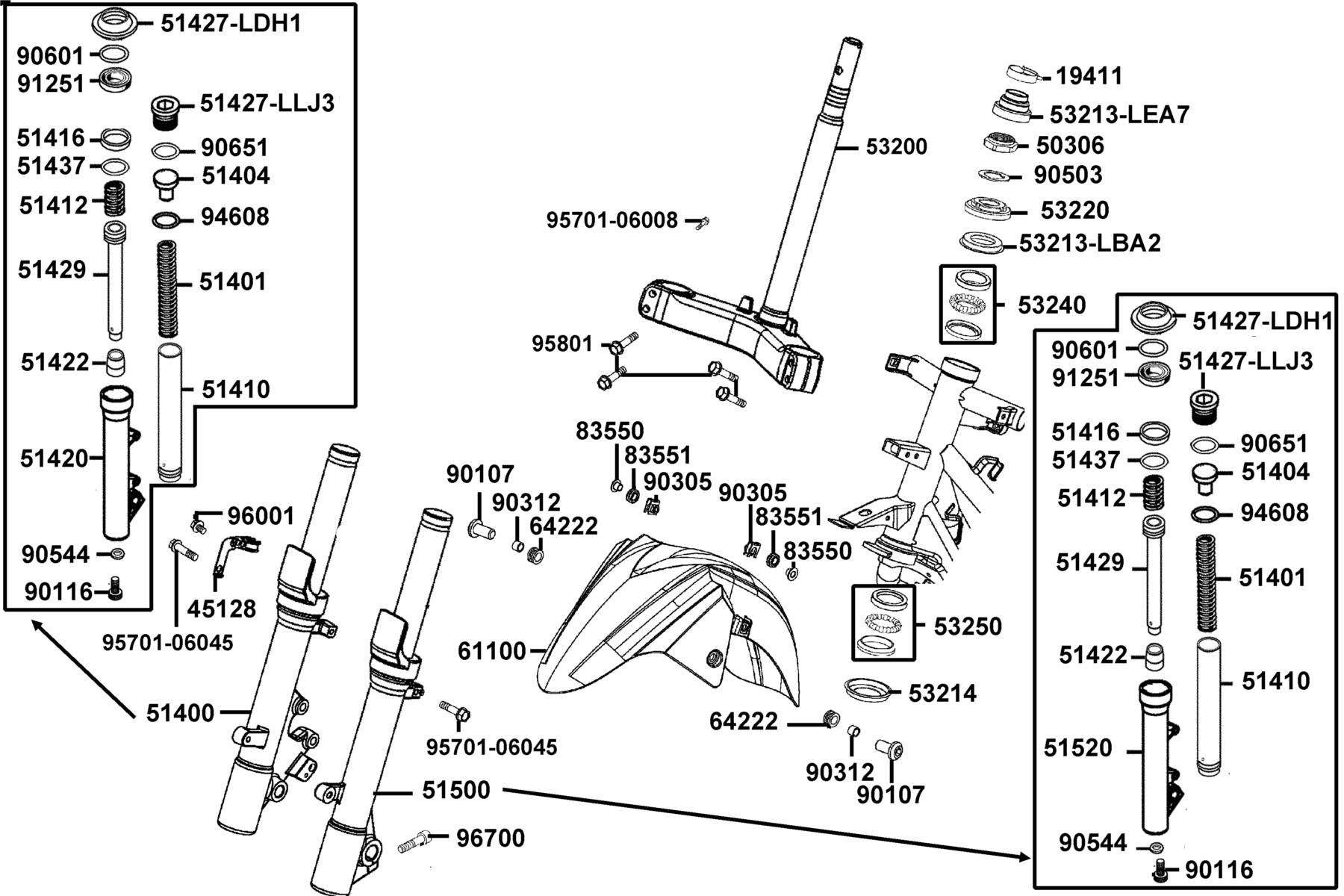 X-TOWN300i ABS (2019) Stem Steering ● Front Cushion parts diagram