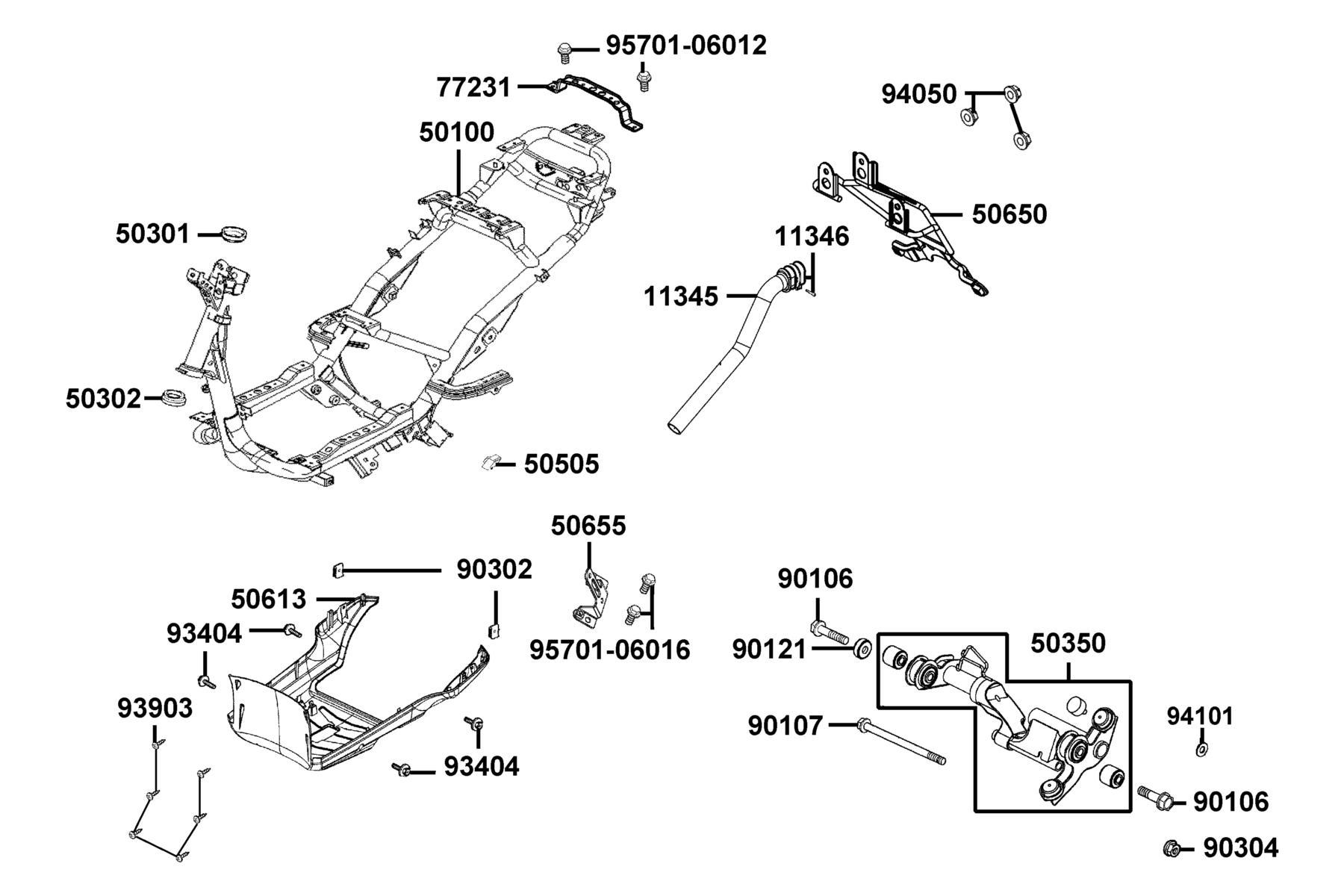 SUPER 8 150R ON-ROAD(2015~) Frame Body parts diagram
