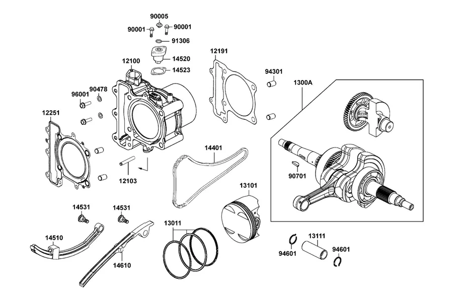 E03 Cylinder, Piston and Crankshaft parts diagram
