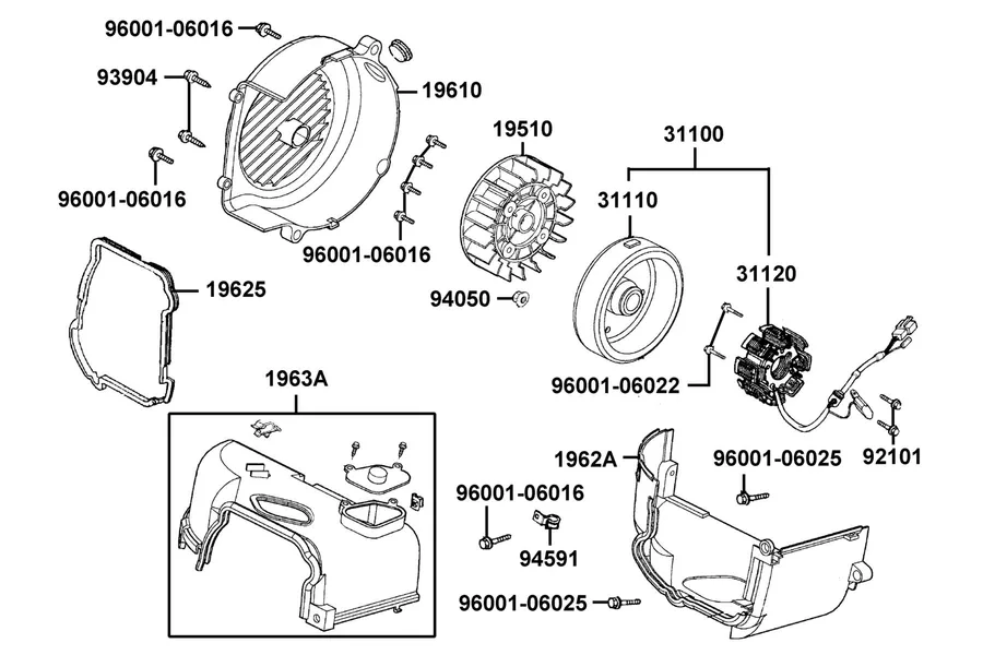 E08 Fan Cover and Generator parts diagram