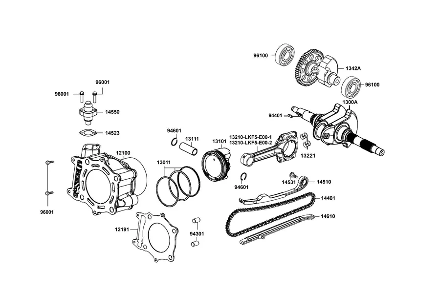E03 Cylinder, Piston and Crankshaft parts diagram