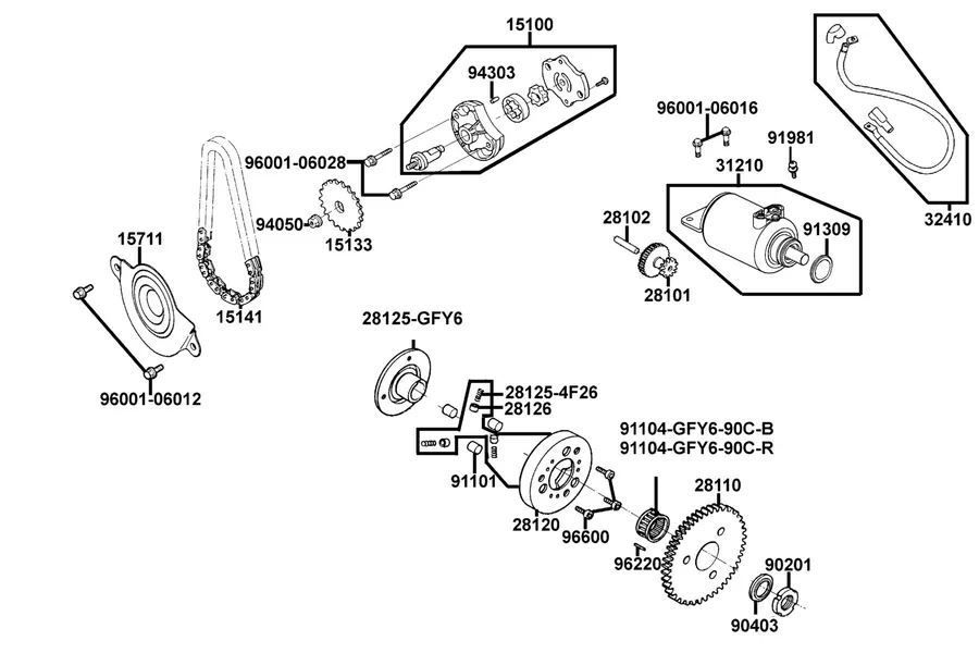E07 Starting Motor parts diagram