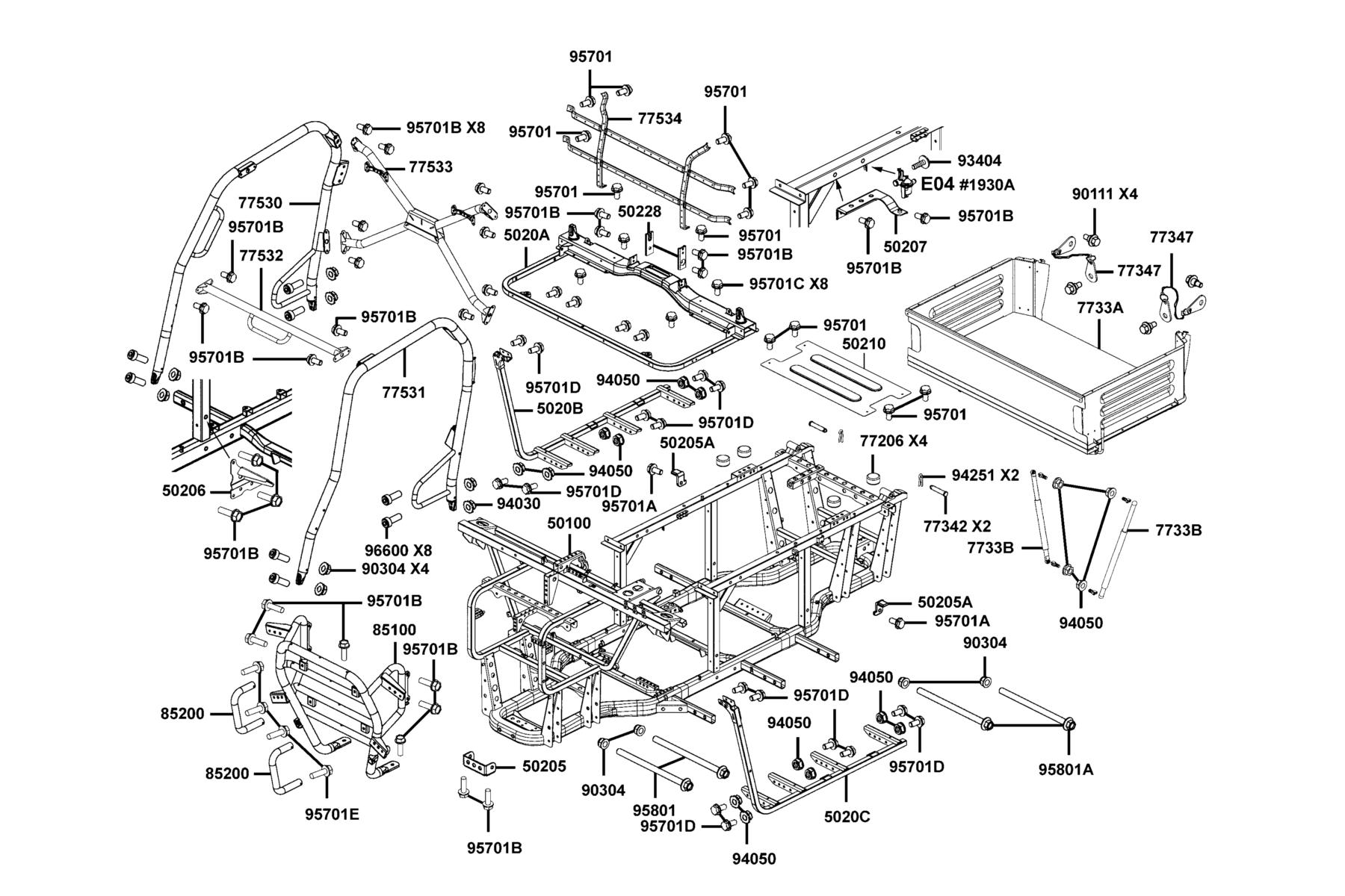 UXV 450i LE (2016~) Body Comp Frame●Cargo Bed Assy parts diagram