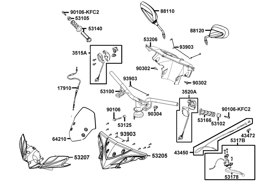 F03 Handle Steering and Handle Cover parts diagram