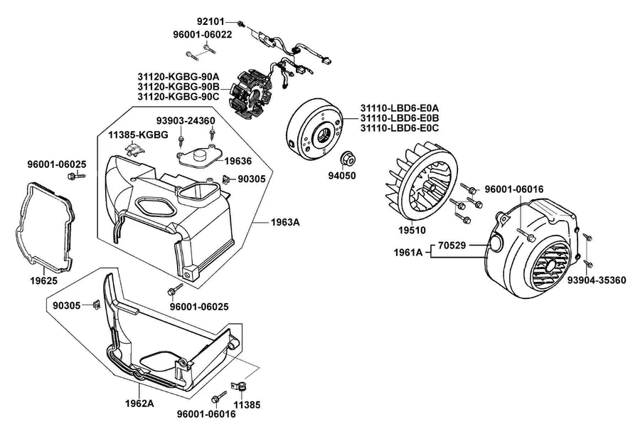 E07 Fan Cover and Generator parts diagram