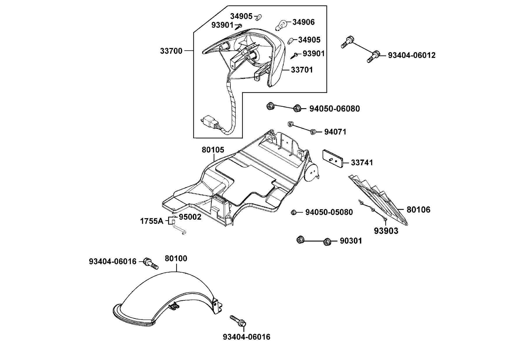 KYMCO VITALITY 50 (2006-2007) Rear Light and Rear Fender parts diagram