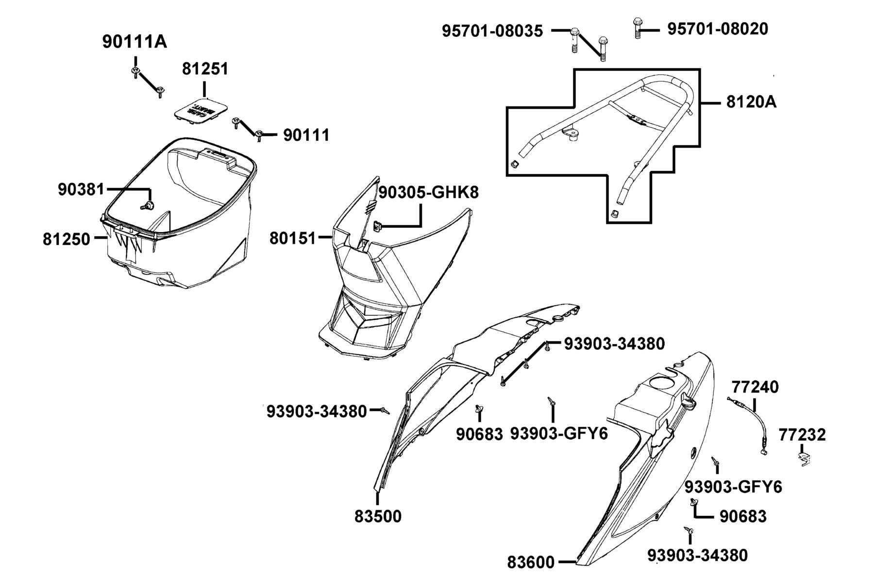 Agility 50(2016~) Body Cover ● Luggage Box parts diagram