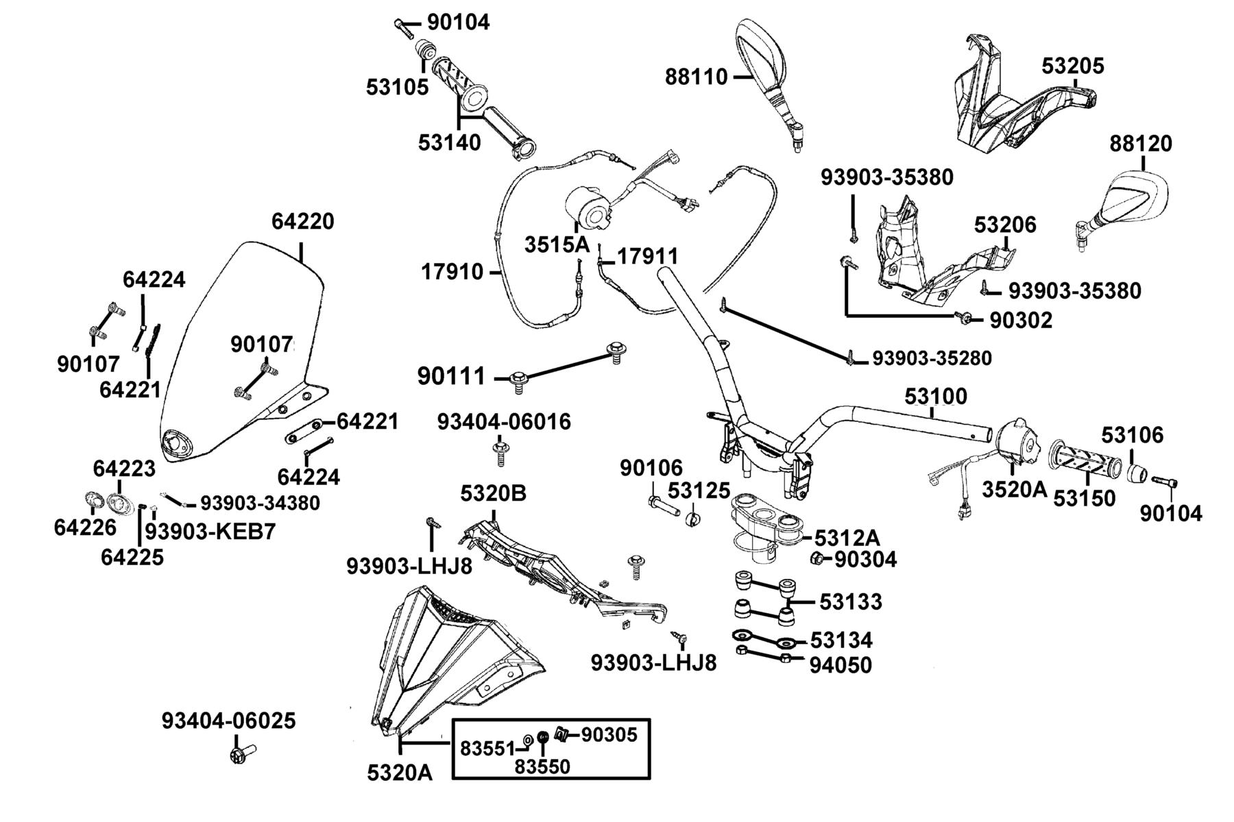 X-TOWN 300（2018） Handle Steering ● Handle Cover parts diagram