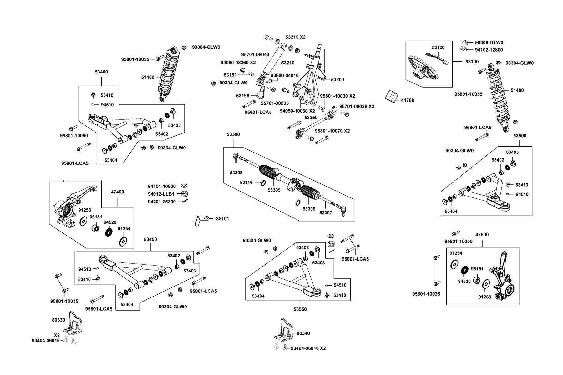 UXV 450i (2017~) Cushion Assy Fr●Wheel Assy Steering parts diagram