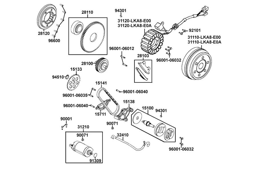 E06 Starting Motor and Generator parts diagram