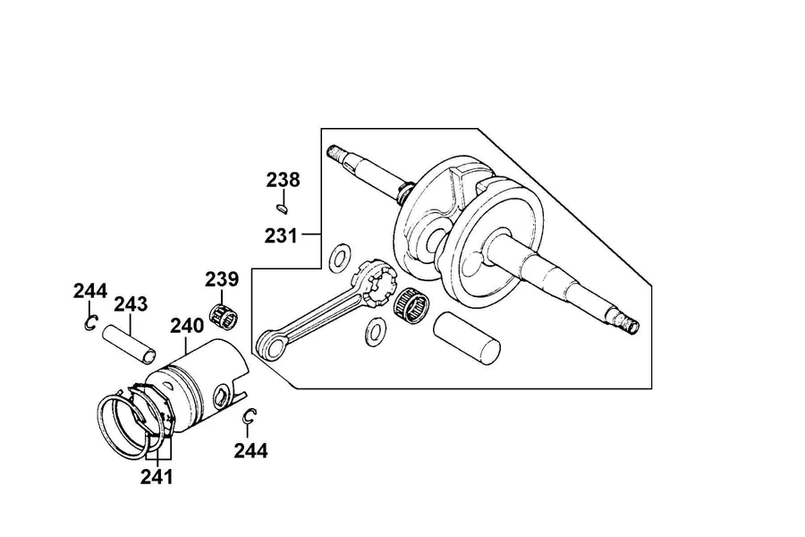 E10 Crankshaft and Piston parts diagram